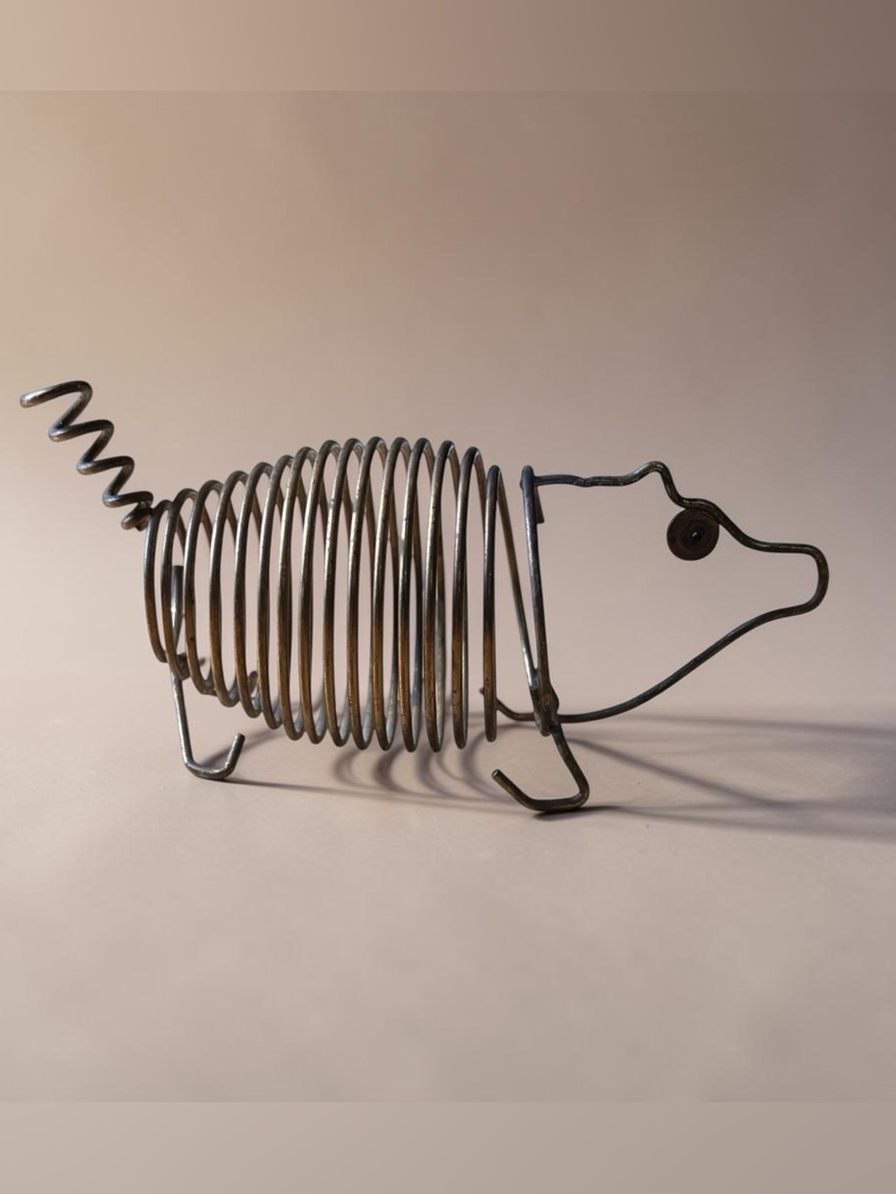 Mid-century Metal Coil Pig Shaped Letter Holder Vintage
